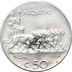 reverse: Vittorio Emanuele III (1900-1943). 50 centesimi 1924, bordo liscio