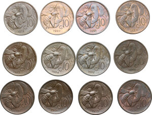 reverse: Vittorio Emanuele III (1900-1943). Lotto di diciannove (19) monete da 10 centesimi, serie completa 1919-1937