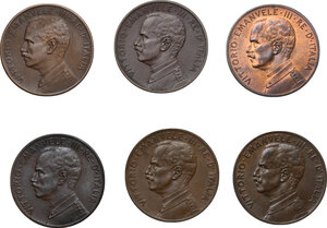obverse: Vittorio Emanuele III (1900-1943). Lotto di sei (6) monete da 5 centesimi: 1908, 1909, 1912, 1913, 1915, 1918