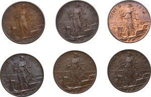 reverse: Vittorio Emanuele III (1900-1943). Lotto di sei (6) monete da 5 centesimi: 1908, 1909, 1912, 1913, 1915, 1918