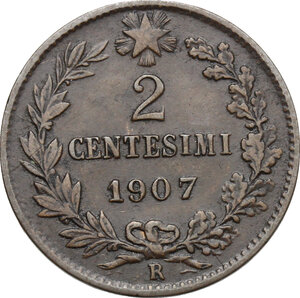 reverse: Vittorio Emanuele III (1900-1943). 2 centesimi 1907