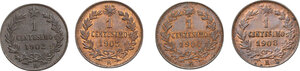 reverse: Vittorio Emanuele III (1900-1943). Lotto di quattro (4) monete da un centesimo: 1902, 1903, 1904, 1908