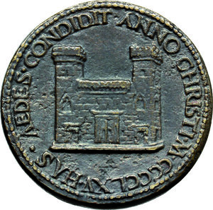 reverse: Paolo II (1464-1471), Pietro Barbo. Medaglia 1465, per la costruzione di Palazzo Venezia a Roma