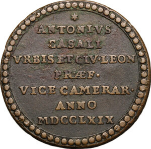 reverse: Sede Vacante (1769). Medaglia emessa dal Governatore di Roma e Vice Camerlengo Monsignore Antonio Casali