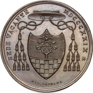 obverse: Sede Vacante (1829). Medaglia emessa dal Tesoriere Generale Monsignore Mario Mattei