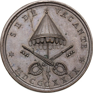 reverse: Sede Vacante (1829). Medaglia emessa  dal Governatore di Roma e Vice Camerlengo Monsignore Benedetto Cappelletti