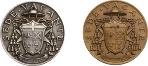 obverse: Sede Vacante (1939). Coppia di medaglie emesse dal Governatore del Conclave Monsignore Alberto Arborio Mella di Sant Elia