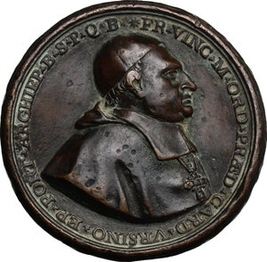 obverse: Vincenzo Maria Orsini (1649-1730), Arcivescovo di Benevento . Medaglia 1692 per la posa della prima pietra per la ricostruzione della Chiesa di San Domenico a Benevento
