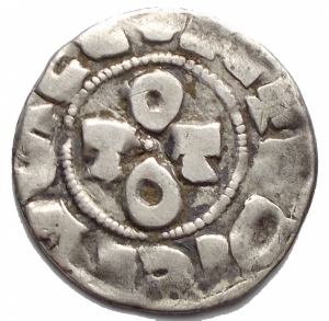 obverse: Pavia Ottone I di Sassonia (961-973) Denaro. D/ OTTO. R/ PAPIA. AG. 1,06 gr.