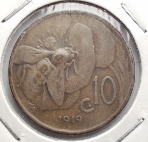 obverse: Savoia. 10 Centesimi ape 1919. Raro 