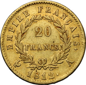 reverse: France.  Napoleon I (1805-1814), Emperor.. 20 Francs 1812 A, Paris mint