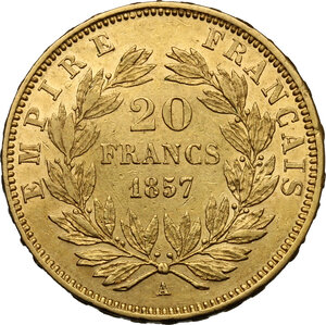 reverse: France.  Napoleon III (1852-1870).. 20 Francs 1857 A, Paris mint