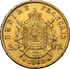 reverse: France.  Napoleon III (1852-1870).. 20 Francs 1862 A, Paris mint