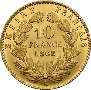 reverse: France.  Napoleon III (1852-1870).. 10 Francs 1868 A, Paris mint