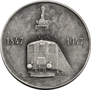 obverse: Switzerland.  Schweizer Eisenbahnen.. Medal 1947 celebrating the centenary of  Swiss railways