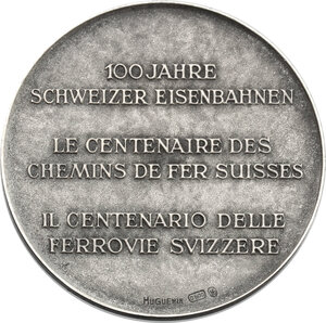 reverse: Switzerland.  Schweizer Eisenbahnen.. Medal 1947 celebrating the centenary of  Swiss railways