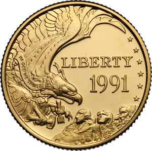 obverse: USA. 5 dollars 1991, 50th anniversary of Mt. Rashmore monument
