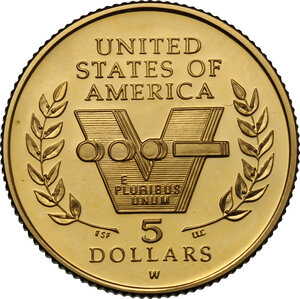 reverse: USA. 5 dollars nd (1993), 50th anniversary of Worl War II