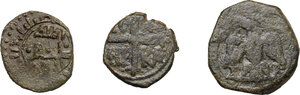 reverse: Messina. Lotto di tre (3) monete in bronzo da classificare, da Ruggero II a Carlo II