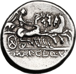 reverse: T. Manlius Mancinus, Appius Claudius Pulcher and Q. Urbinius. . AR Denarius, 111-110 BC