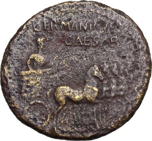 obverse: Germanicus (died 19 AD).. AE Dupondius. Struck under Gaius (Caligula), 37-41 AD
