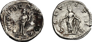 reverse: Roman Empire.. Multiple lot of two (2) unclassified AR Denarii of Julia Domna and Maximinus II