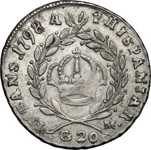 reverse: Napoli.  Ferdinando IV di Borbone  (1759-1816). Tarì 1798, sigle M/A P