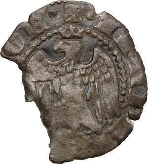 reverse: Pisa.  Repubblica a nome di Federico II (1313-1406). Quattrino, simbolo pugnale