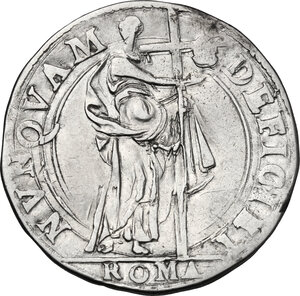 reverse: Roma.  Sisto V (1585-1590), Felice Peretti.. Testone, A. I