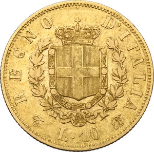reverse: Vittorio Emanuele II, Re d Italia (1861-1878).. 10 Lire 1863