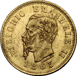 obverse: Vittorio Emanuele II, Re d Italia (1861-1878).. 10 lire 1863