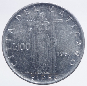 obverse: Vaticano.Roma. Giovanni XXIII (1958-1963). 100 lire A. II, 1960.SPL.