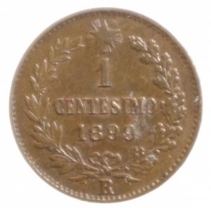 reverse: Casa Savoia. Umberto I. 1 Centesimo 1899. qFDC. Rame rosso parziale.