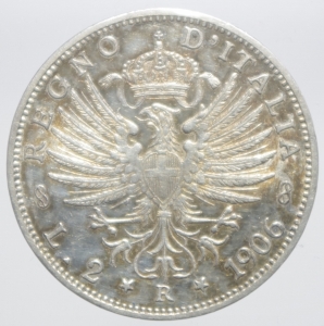 reverse: Casa Savoia. Vittorio Emanuele III. 1900-1943. 2 lire 1906. AG. Pag. 730. BB+\qSPL.Patina