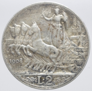 reverse: Casa Savoia. Vittorio Emanuele III. 2 lire 1908. Gig 96. BB.