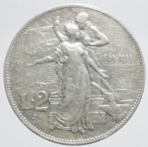 reverse: Casa Savoia. Vittorio Emanuele III. 2 lire 1911 Cinquantenario.Peso 10,00 gr. Gig 100. BB+.