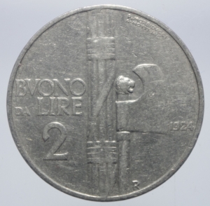 reverse: Casa Savoia. Vittorio Emanuele III. 1900-1943. 2 lire 1924. NI. Pag. 742. Mont. 162. MB+/BB.
