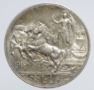 reverse: Casa Savoia. Vittorio Emanuele III. 1 lira 1915 Ag. SPL. NC.