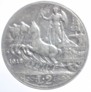 reverse: Casa Savoia. Vittorio Emanuele III. 2 lire 1912. Gig 99. qBB.
