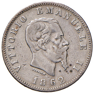 obverse: Savoia. Vittorio Emanuele II re d’Italia (1861-1878). Lira 1862 (Napoli) AG. Pagani 512. Rara. BB 