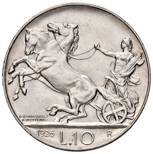 reverse: Savoia. Vittorio Emanuele III re d’Italia (1900-1946). Da 10 lire 1926 AG. Pagani 691. q.FDC
