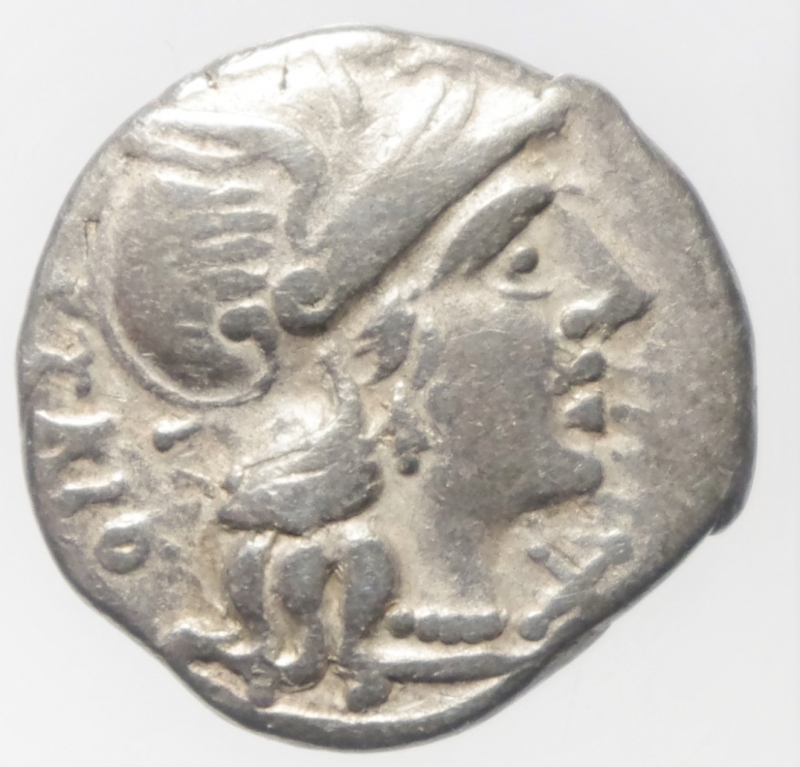 obverse: Repubblica Romana . Lucretia .CN.LVCR.TRIO . Denario 136 a.C. D/ Testa di Roma a d., davanti X, dietro TRIO R/ Dioscuri al galoppo a d., sotto CN.LVCR., in ex. ROMA. Cr.237/1a. Peso 3,90g. Diametro 17mm.BB