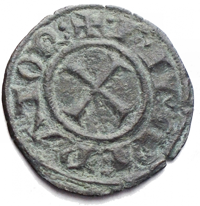 reverse: Zecche Italiane - Brindisi o Messina. Federico II Imperatore 1220-1250. Denaro Mi g 0,89. mm 18,54 d/+ F IMPERATOR croce potenziata r/ + R IERSL ET SICIL nel campo, F. Spahr 116; MEC XIV, 546; Travaini 28. BB. Bel modulo