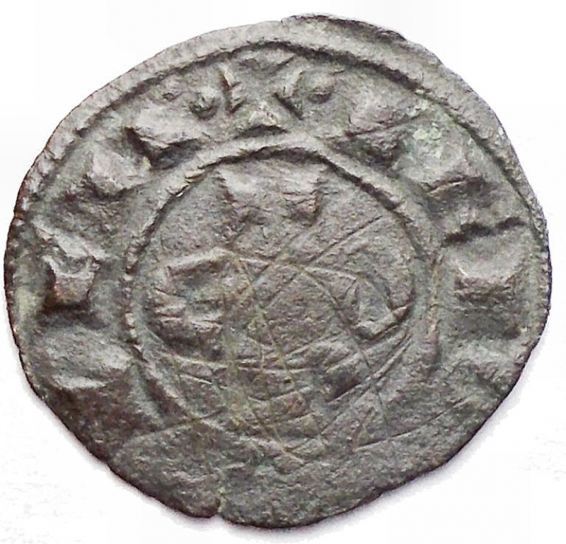 obverse: Zecche Italiane -Brindisi.Corrado I (1250-1254).Mezzo denaro.gr 0,30.Sp.160.RR.MI.qBB.