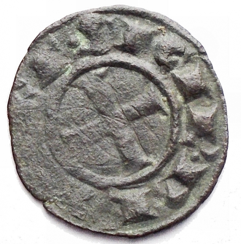 reverse: Zecche Italiane -Brindisi.Corrado I (1250-1254).Mezzo denaro.gr 0,30.Sp.160.RR.MI.qBB.