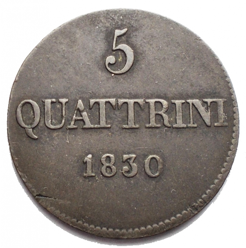 obverse: Zecche Italiane -Firenze.Leopoldo II di Lorena (1824-1859).5 quattrini 1830.Pag. 174. Mont. 379.AE.g. 3.76R.BB++