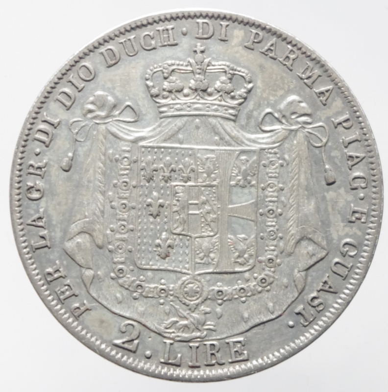 reverse: Zecche Italiane.Parma. Maria Luigia dAustria (1815-1847). Da 2 lire 1815 (Milano) AG. Pagani 8. Molto rara. Migliore di BB\qSPL