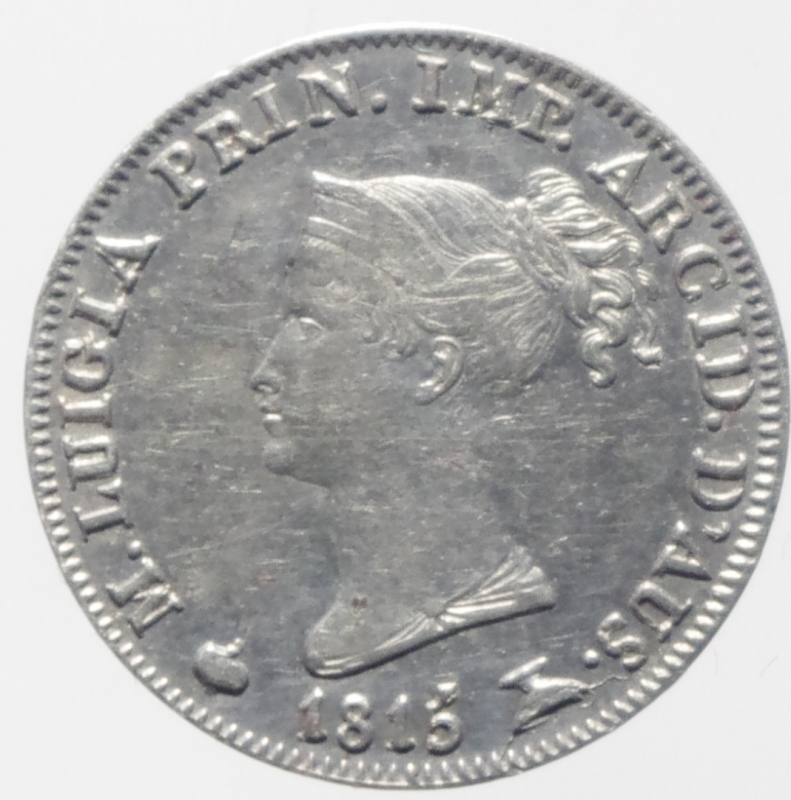 obverse: Zecche Italiane.Parma. Maria Luigia (1815-1847). 5 soldi 1815. Pag. 12. Mont. 122. AG. mm. 15.50 BB+\SPL.