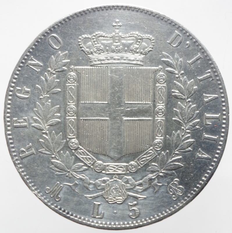 reverse: Casa Savoia. Vittorio Emanuele II. 5 Lire 1871 Milano. Ag. Gig.42. BB+.