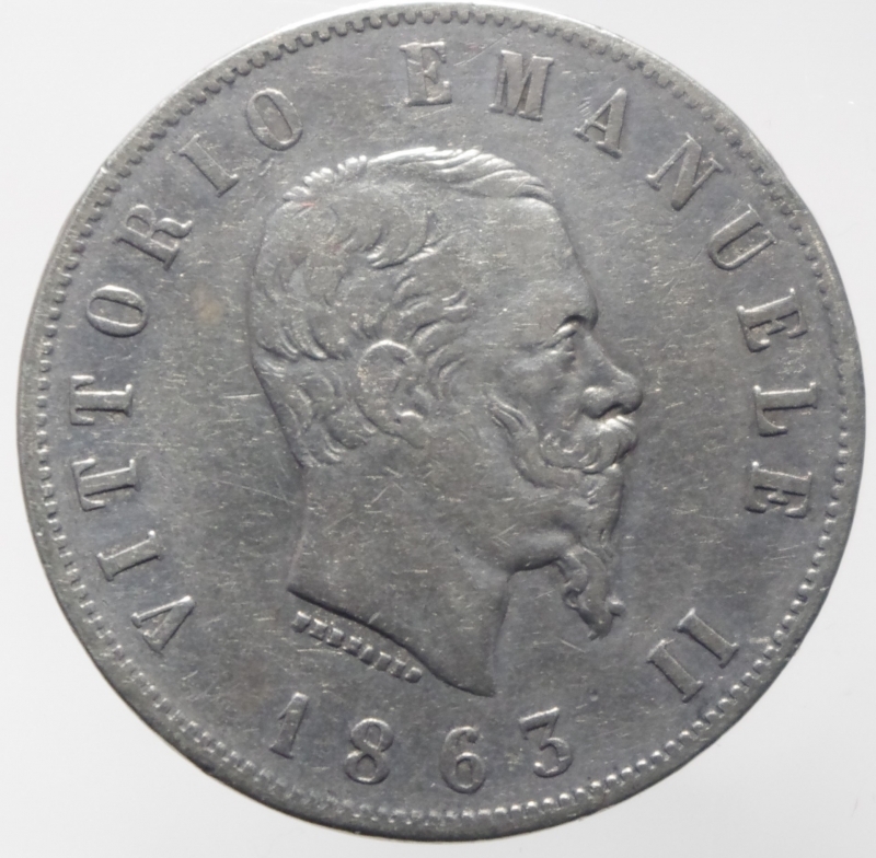 obverse: Casa Savoia.Vittorio Emanuele II (1861-1878) 2 lire 1863 Napoli. AG. Pag. 506. BB+